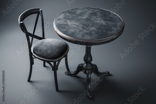 charcoal table and chair with cushion photo