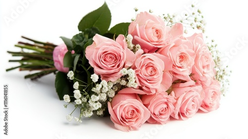Charming bouquet of blush roses and baby s breath, isolated for a soft and elegant wedding aesthetic