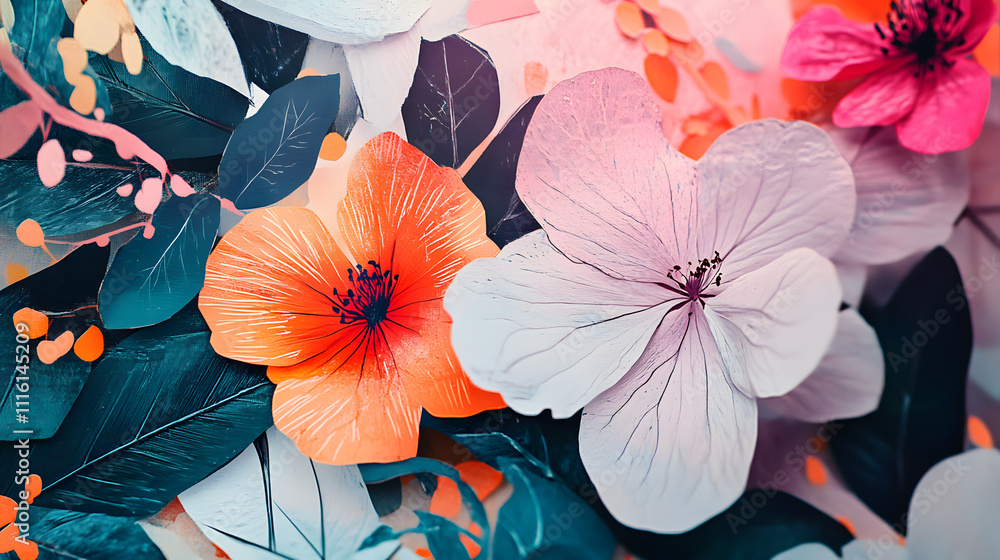 Obraz premium Creative 2D Doodle Floral Illustrations Text Space for Versatile Designs, Greeting Cards, Invitations