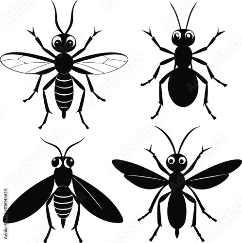 Black Silhouette of a Mosquito in Flight on White Background