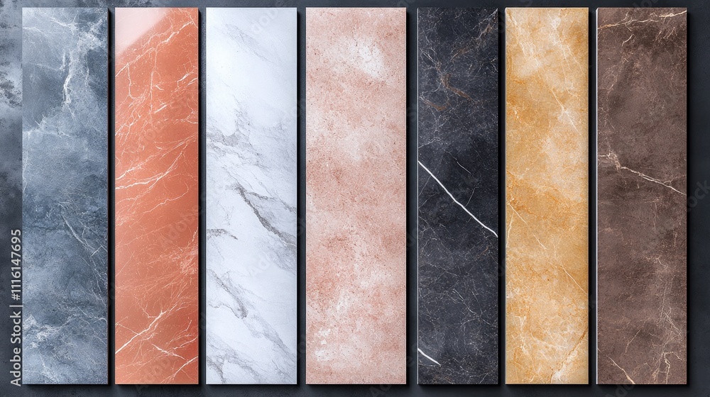 Fototapeta premium High-resolution marble stone texture collection featuring various colors and patterns, ideal for tile design applications, interior decor, architecture, natural materials, surfaces.