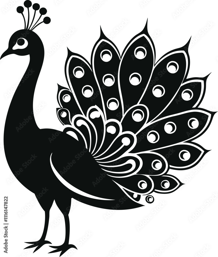 Fototapeta premium peacock black and white vector 