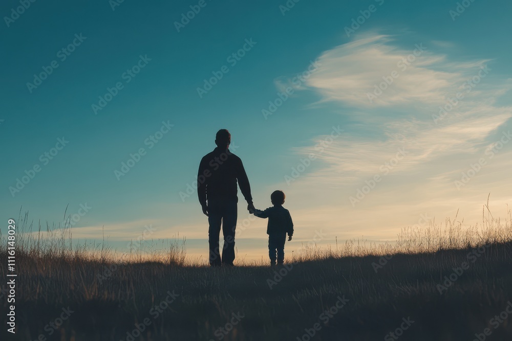 Fathers Day concept for Silhouettes of dad and children walking hand in hand, vector illustration illustration background Fathers Day concept for Silhouettes of dad and children walking hand in hand, vector illustration illustration background