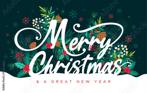 Merry Christmas and Happy new year card 
for Happy Holidays banner printable, Holiday typographic concept, social media marketing, web ads, banner, flyer, Christmas decoration, winter cliparts, vector