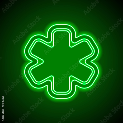 Medical symbol simple icon vector. Flat design. Green neon on black background with green light