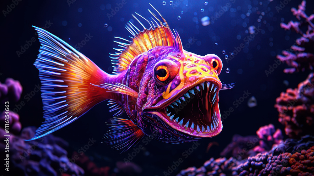 Fototapeta premium angler fish nature Vibrant anglerfish swimming in coral reef