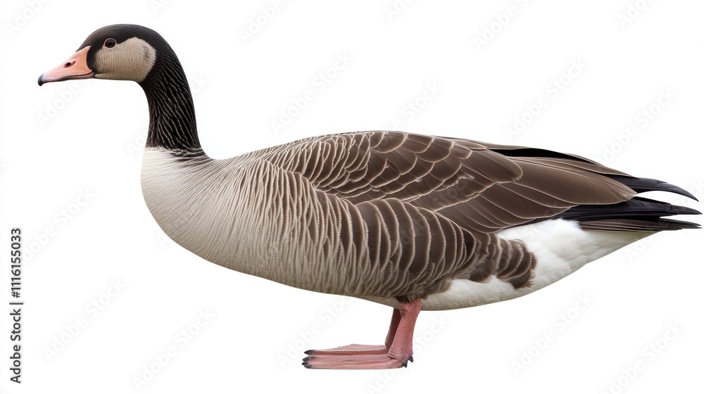 Gray goose standing gracefully with detailed plumage displayed against a clean white backdrop showcasing its natural beauty and elegance Gray goose standing gracefully with detailed plumage displayed against a clean white backdrop showcasing its natural beauty and elegance