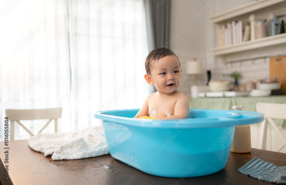 When parents gives the baby a bath, he enjoys it When parents gives the baby a bath, he enjoys it