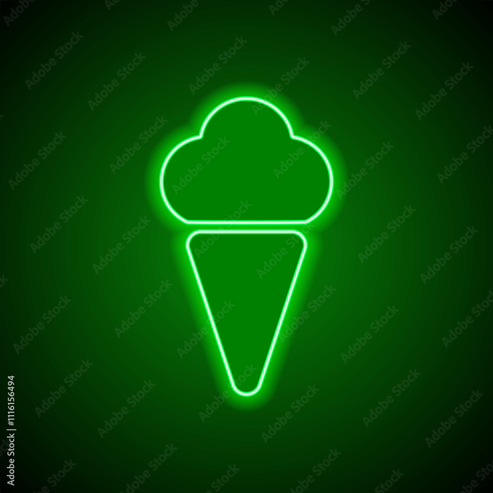 Ice cream simple icon vector. Flat design. Green neon on black background with green light