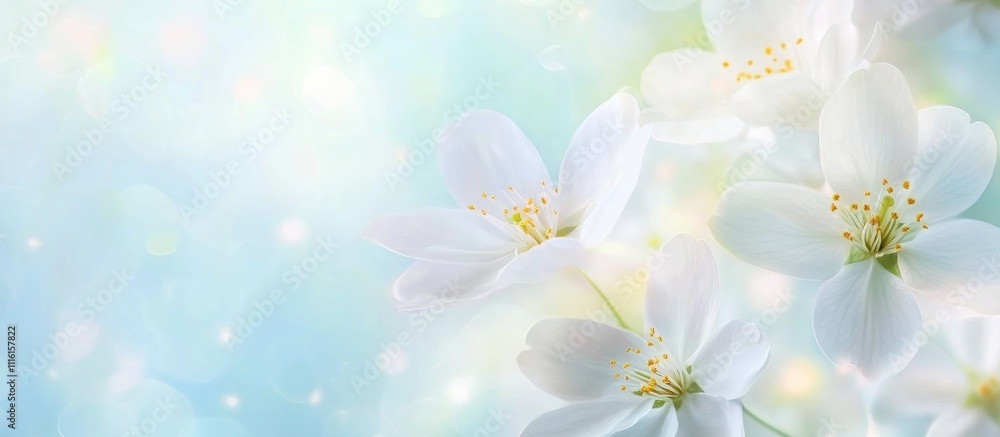 Delicate white flowers blooming against a soft pastel blue background evoking the essence of spring and natural beauty. Delicate white flowers blooming against a soft pastel blue background evoking the essence of spring and natural beauty.