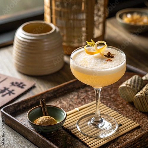 Japanese Yuzu Sour with Frothy Top and Citrus Garnish