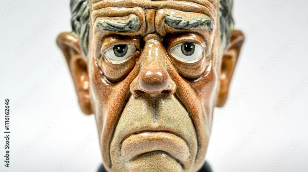Obraz premium Ceramic figurine of an elderly man showcasing intricate details in a close-up shot against a plain white background