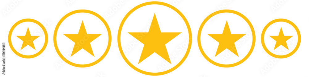 Fototapeta premium Five stars customer review icon for apps and websites. Set of five star icon collection. Yellow and black star symbol. Vector Illustration. Gold star icon . Design eps 10