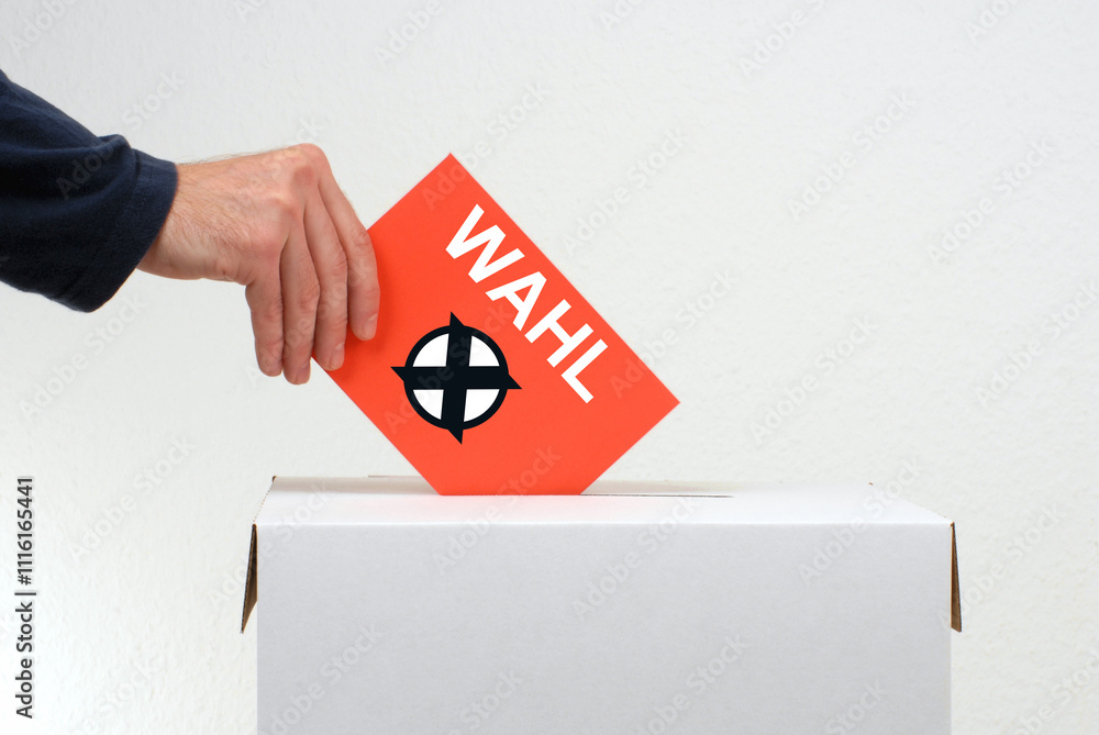 Εκτύπωση καμβά Alles zum Thema Wahl - Hand mit Stimmzettel