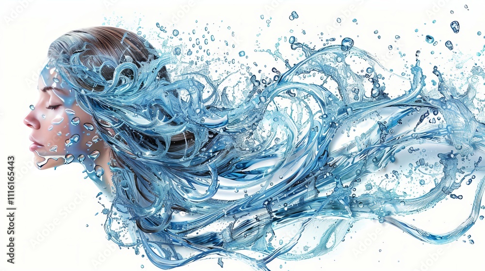 Fototapeta premium A serene woman intertwined with flowing water, embodying beauty and fluidity.