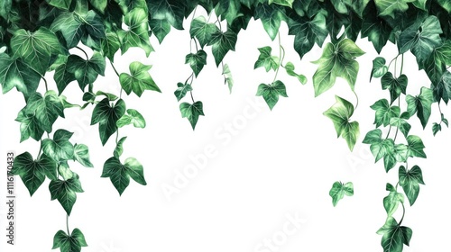 Green ivy leaves tropical climbing plant vine isolated on white background for natural decor or botanical design projects photo