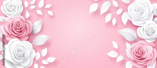 Elegant pink and white roses on soft backdrop perfect for invitations and celebrations or holiday greetings with floral design elements