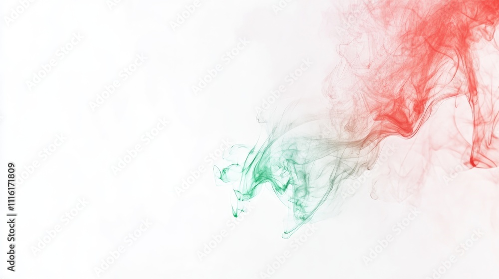 Fototapeta premium Abstract colorful smoke in red green and brown swirling on a clean white background artistic design for creative projects and presentations