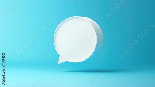 Modern speech bubble icon design on a vibrant blue background for communication and digital update concepts 3D rendering. photo