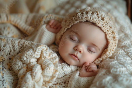 Peaceful newborn baby sleeping in a crib