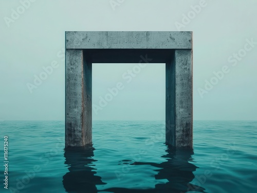 Dualpurpose seacrossing bridge with a roadway above and a submerged tunnel for underwater vehicle passage photo