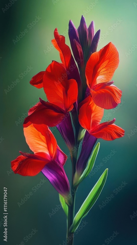 Obraz premium A vibrant flower arrangement featuring red and purple blossoms.