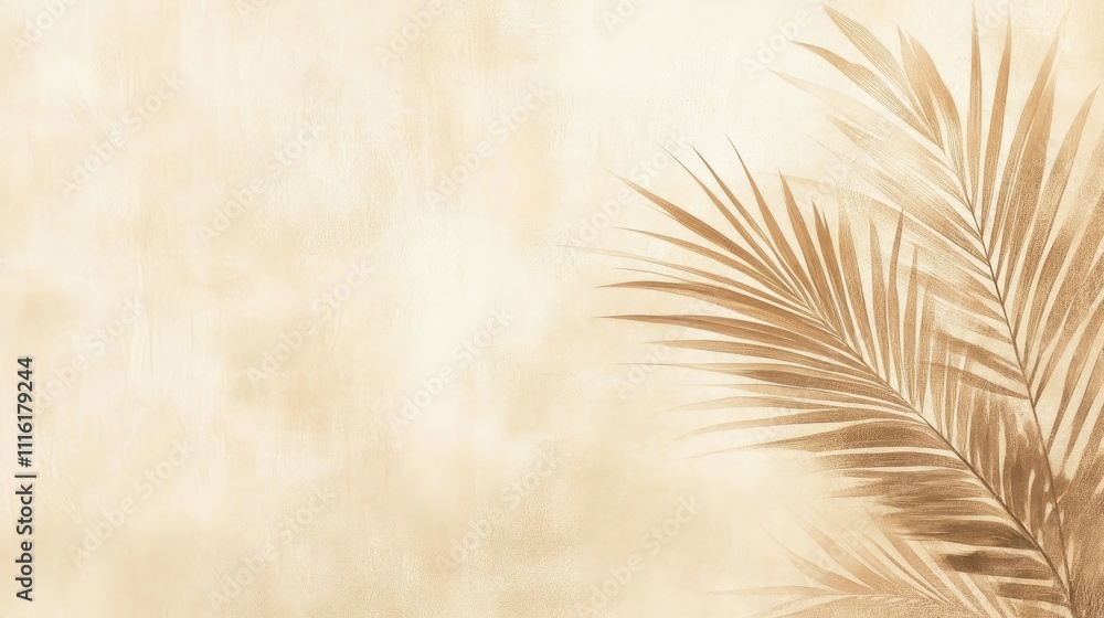 Obraz premium Beige background featuring elegantly arranged palm leaves for a tropical and serene ambiance