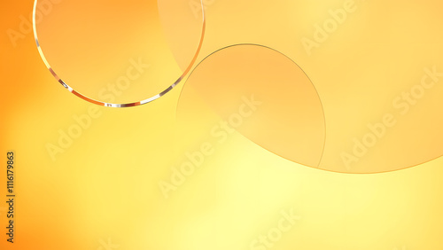 transparent layered glass shapes over a gradient of warm orange and soft yellow, with a blur