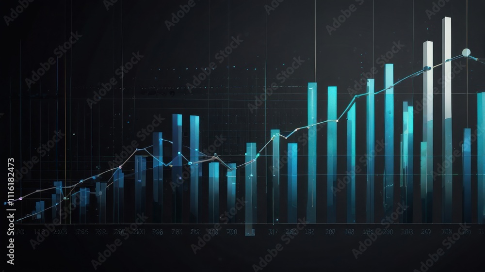 Upward trending bar and line graph showing growth over time. Upward trending bar and line graph showing growth over time.
