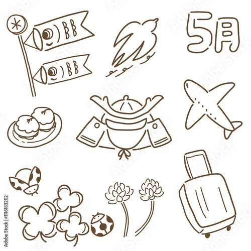 Wallpaper Mural 5月のアイコンセット　色なし Torontodigital.ca