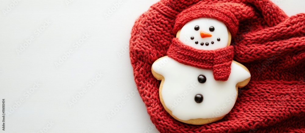 Christmas gingersnap snowman cookie with red scarf on white background ideal for holiday baking and seasonal treats concept Christmas gingersnap snowman cookie with red scarf on white background ideal for holiday baking and seasonal treats concept