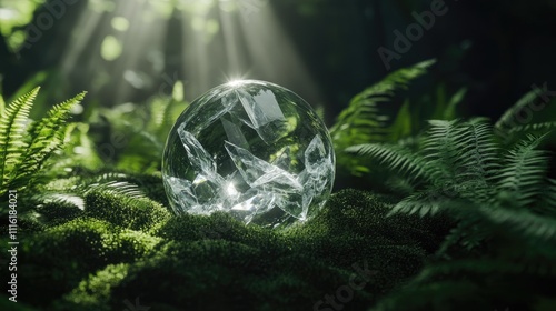 Wallpaper Mural Crystal Earth Sphere Surrounded by Lush Ferns and Moss Illuminated by Sunlight Promoting Eco-Friendly and Sustainable Living Concepts Torontodigital.ca