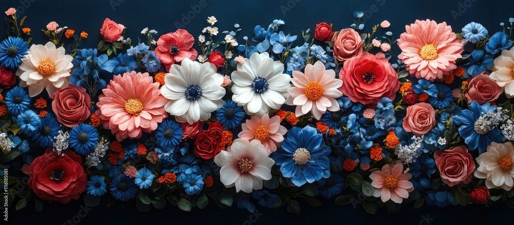 custom made wallpaper toronto digitalVibrant floral arrangement featuring red white and blue flowers against a dark backdrop ideal for decoration and celebrations