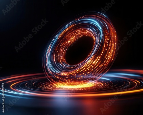 Digital depiction of energy radiating from a black hole, cosmic particles, Relativistic Energy, Astrophysics photo