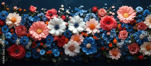 Wallpaper Mural Vibrant floral arrangement featuring red white and blue flowers against a dark backdrop ideal for decoration and celebrations Torontodigital.ca