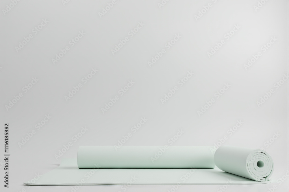 Minimal yoga mat on a pastel light gray backdrop Minimal yoga mat on a pastel light gray backdrop