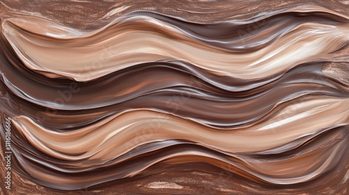 Liquid chocolate texture with smooth waves ideal for industrial and business banner backgrounds showcasing rich and creamy design elements photo