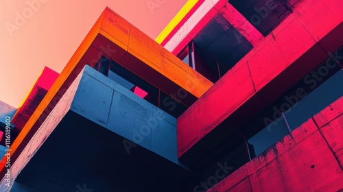 Abstract architectural design with vibrant colors and geometric shapes.