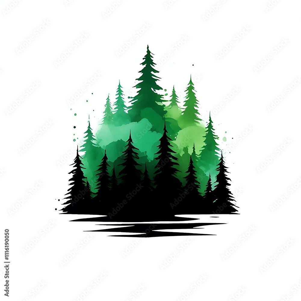 Fototapeta premium Watercolor pine tree illustration.