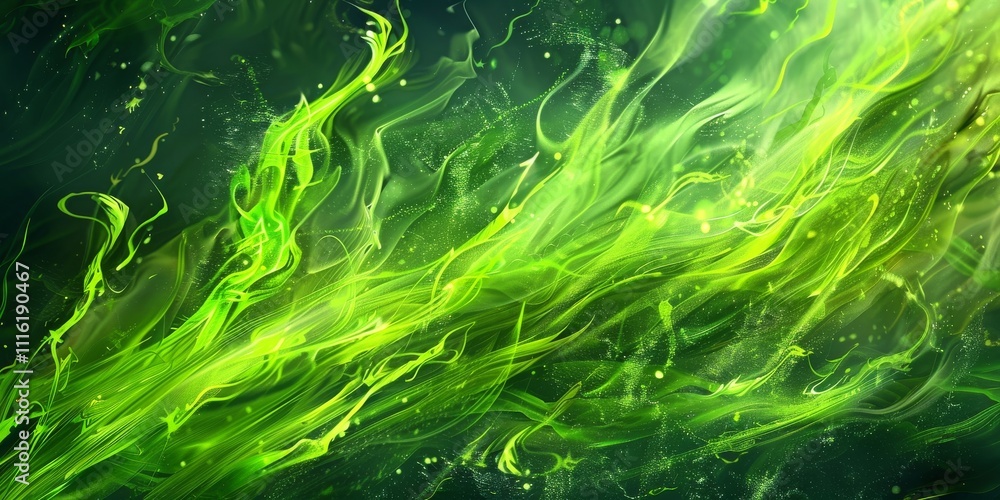 Obraz premium green spirit enegry, flowing tendrils of bright green divine energy, magic green threads, close up, anime style, 