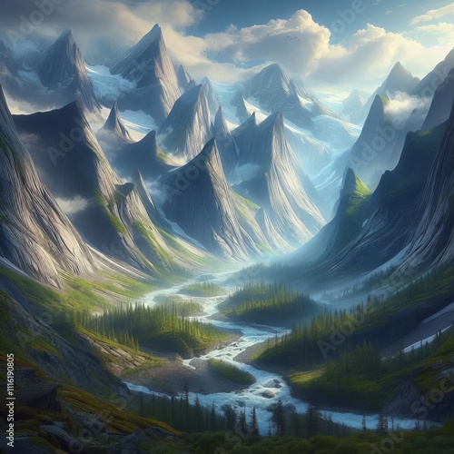 Glacial Valleys U shaped valleys carved by ancient glaciers photo