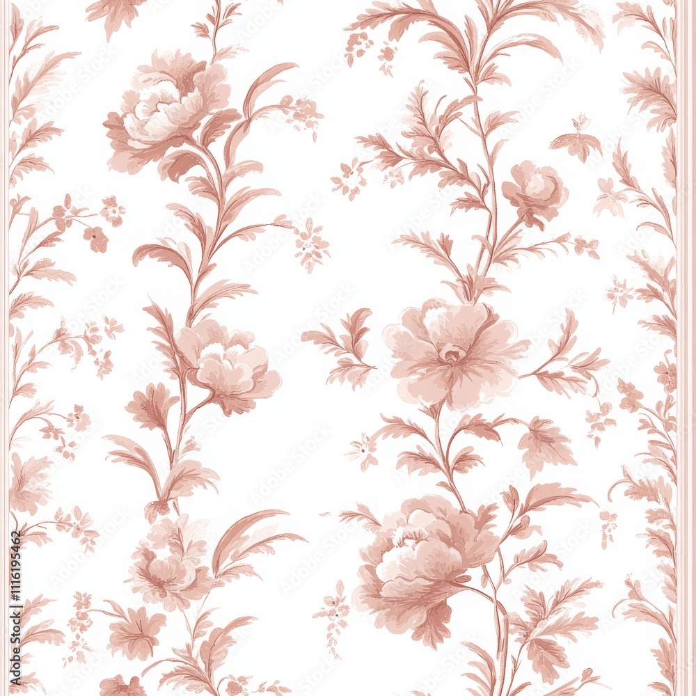 Fototapeta premium Delicate Floral Toile Pattern in Soft Tones
