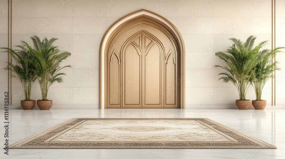 Fototapeta premium Elegant Arabic-style entrance with ornate doors and decorative patterns