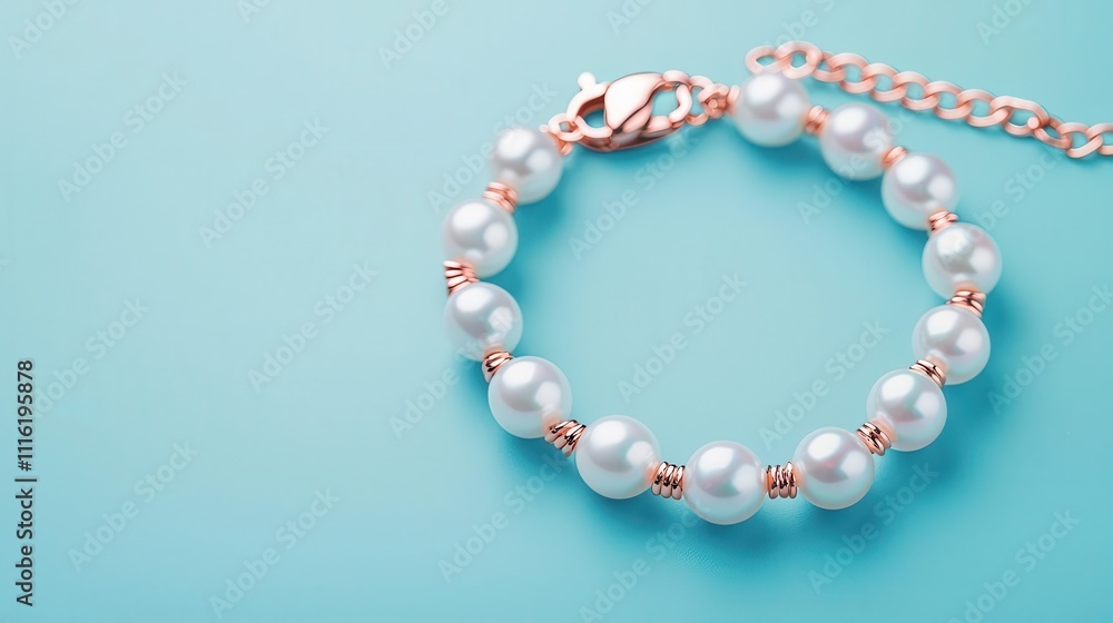 Obraz premium Artistic depiction of a bracelet with baroque pearls and rose gold links, Pearl Bracelet, Classic Charm