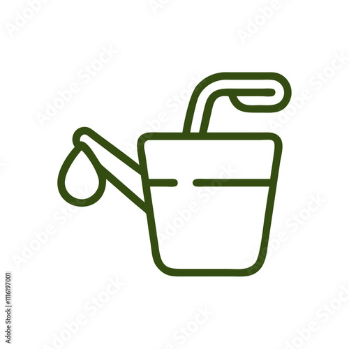  Watering Can, Simple Linear Icon, Green and White, Ecology Symbol on White Background 