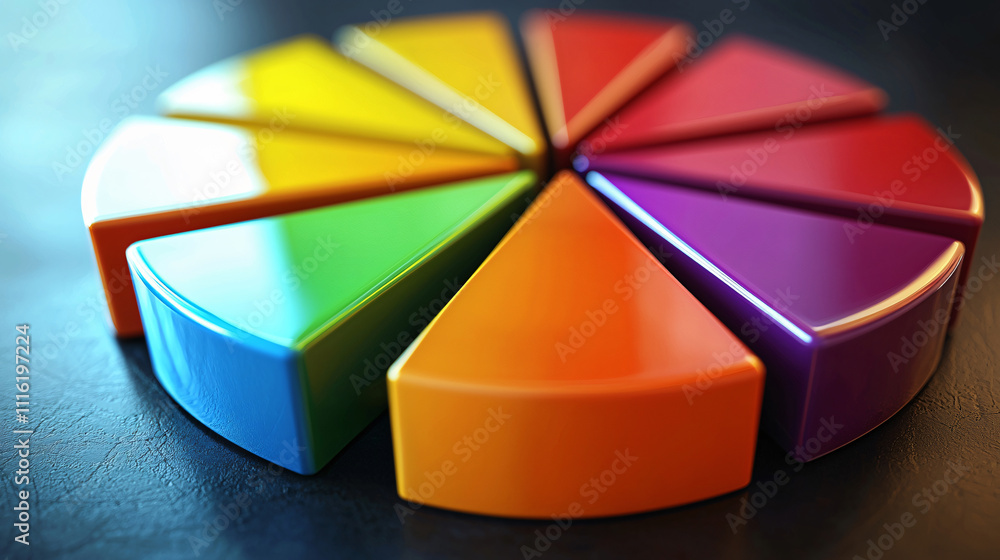 Obraz premium colorful pie chart with vibrant segments arranged in circular pattern on dark surface, symbolizing data visualization and analysis