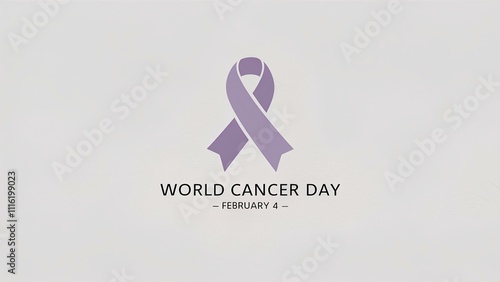 Banner, poster with purple ribbon - a symbol of the fight against all types of cancer and the text “World Cancer Day February 4” on a setl background. photo