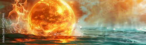 A Scene of Energy and Peace: Sunset’s Blazing Ball on Water
