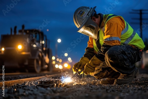 Worker in High-Visibility Vest at Outdoor Site photo