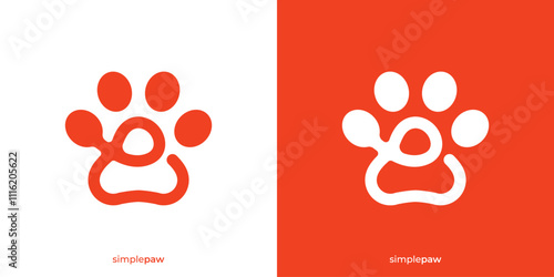 Simple Paw Logo. Abstract Letter P Initial and Paw Icon Graphic. Pets Care Logo Design Template.